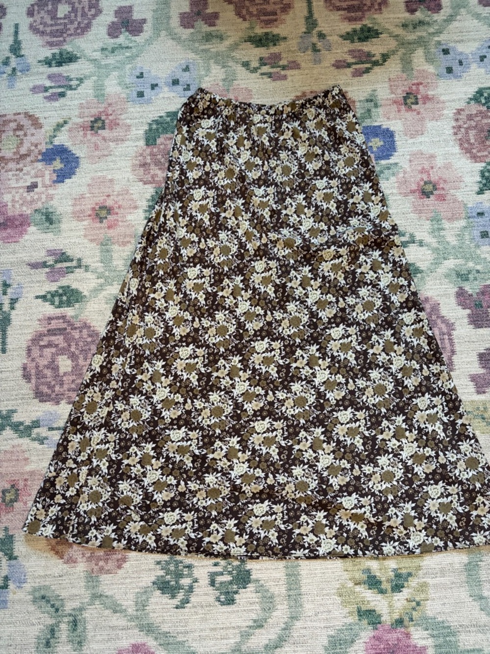 Leslie Fay Floral A-Line Midi Skirt — Brown and Cream